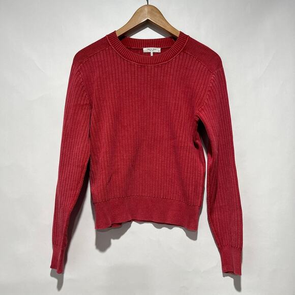 rag & bone Sweaters - Rag & Bone Womens Irwin Ribbed Knit Cotton Sweater Brick Red Size S